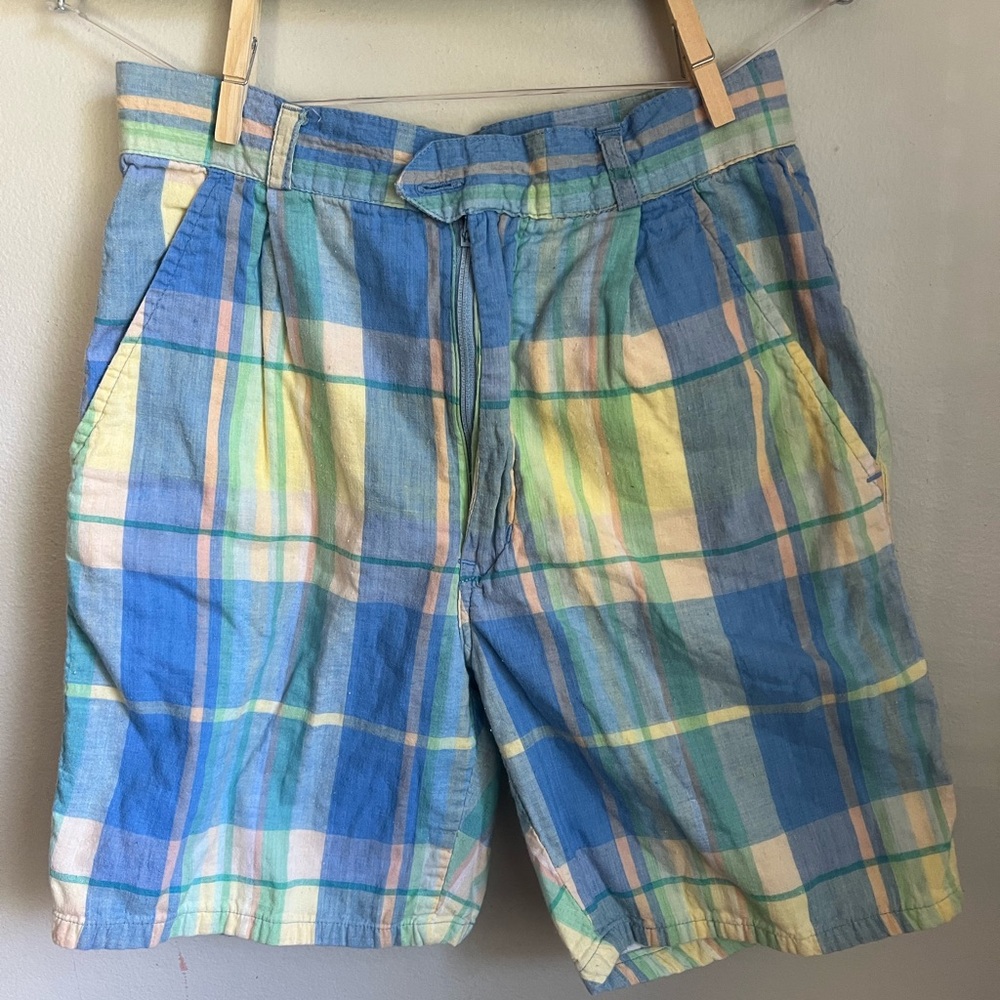 Zeppelin Boys Vintage Plaid Shorts Size 27 Preppy Classic Blue 100% Cotton